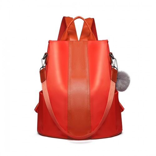 Stylish Miss Lulu Two Way Backpack Shoulder Bag with Pom Pom Pendant - Orange