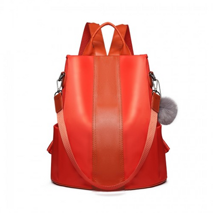 Stylish Miss Lulu Two Way Backpack Shoulder Bag with Pom Pom Pendant - Orange