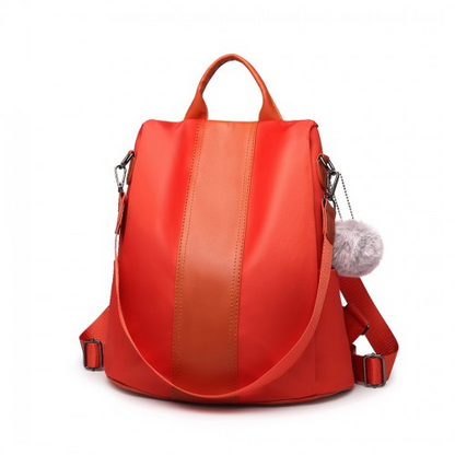 Stylish Miss Lulu Two Way Backpack Shoulder Bag with Pom Pom Pendant - Orange
