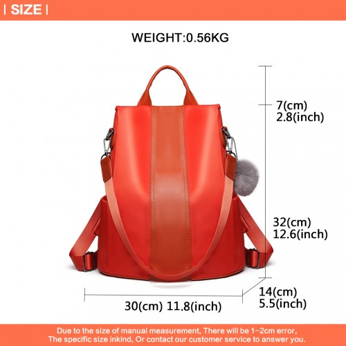Stylish Miss Lulu Two Way Backpack Shoulder Bag with Pom Pom Pendant - Orange