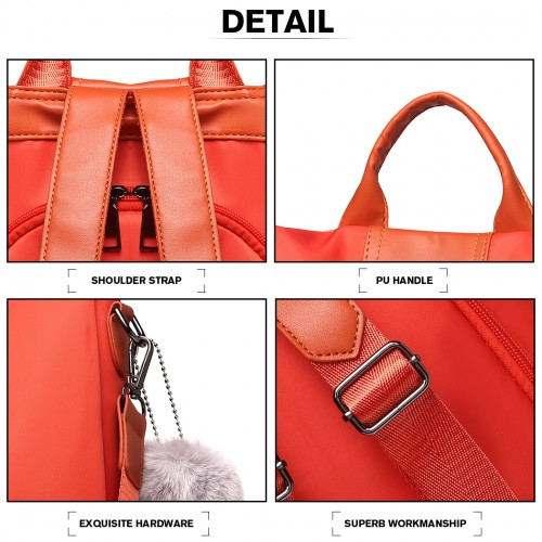 Stylish Miss Lulu Two Way Backpack Shoulder Bag with Pom Pom Pendant - Orange