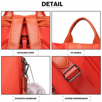 Stylish Miss Lulu Two Way Backpack Shoulder Bag with Pom Pom Pendant - Orange