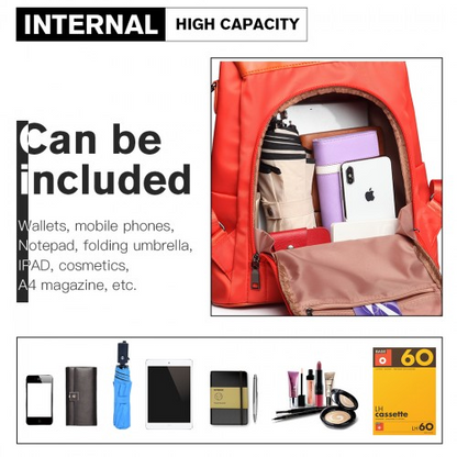 Stylish Miss Lulu Two Way Backpack Shoulder Bag with Pom Pom Pendant - Orange