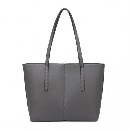 Miss Lulu Leather Look Simple Casual Tote Bag - Grey | Large-Capacity, Stylish & Versatile