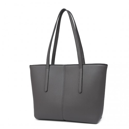 Miss Lulu Leather Look Simple Casual Tote Bag - Grey | Large-Capacity, Stylish & Versatile