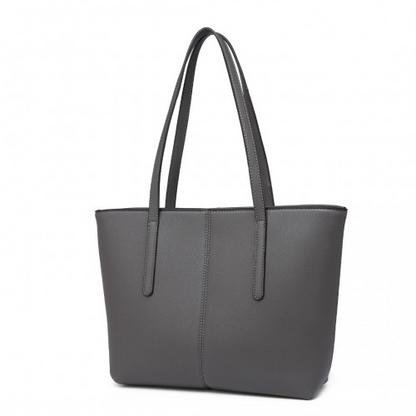 Miss Lulu Leather Look Simple Casual Tote Bag - Grey | Large-Capacity, Stylish & Versatile