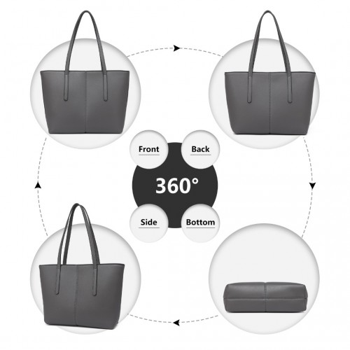 Miss Lulu Leather Look Simple Casual Tote Bag - Grey | Large-Capacity, Stylish & Versatile