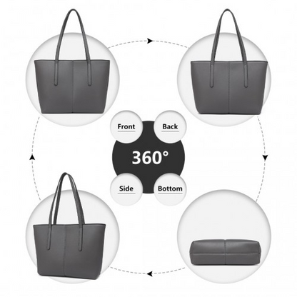 Miss Lulu Leather Look Simple Casual Tote Bag - Grey | Large-Capacity, Stylish & Versatile