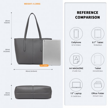 Miss Lulu Leather Look Simple Casual Tote Bag - Grey | Large-Capacity, Stylish & Versatile