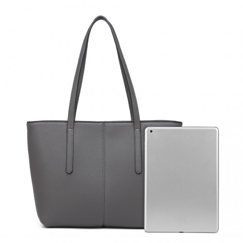 Miss Lulu Leather Look Simple Casual Tote Bag - Grey | Large-Capacity, Stylish & Versatile