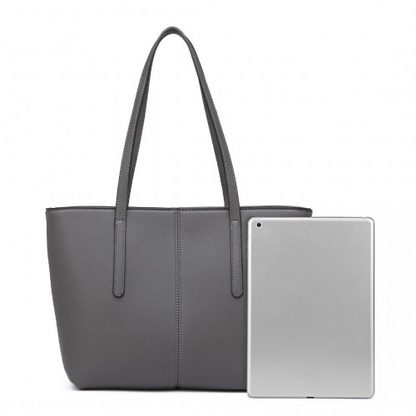 Miss Lulu Leather Look Simple Casual Tote Bag - Grey | Large-Capacity, Stylish & Versatile