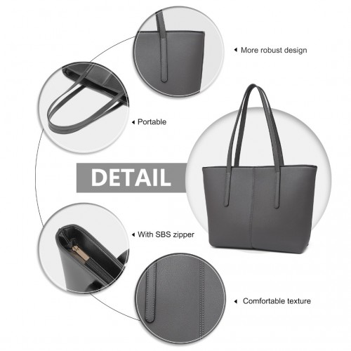 Miss Lulu Leather Look Simple Casual Tote Bag - Grey | Large-Capacity, Stylish & Versatile