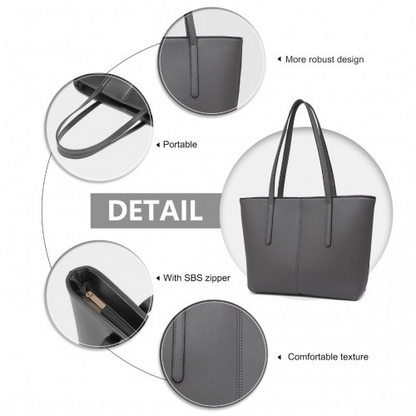 Miss Lulu Leather Look Simple Casual Tote Bag - Grey | Large-Capacity, Stylish & Versatile