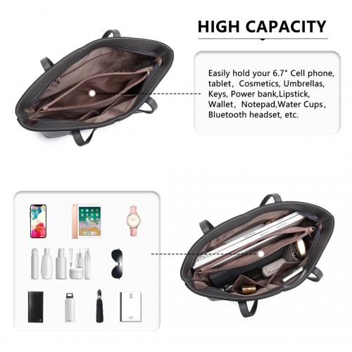 Miss Lulu Leather Look Simple Casual Tote Bag - Grey | Large-Capacity, Stylish & Versatile