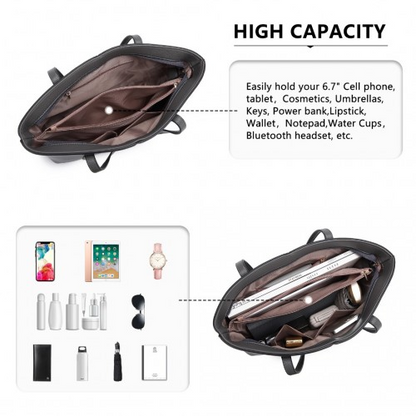 Miss Lulu Leather Look Simple Casual Tote Bag - Grey | Large-Capacity, Stylish & Versatile