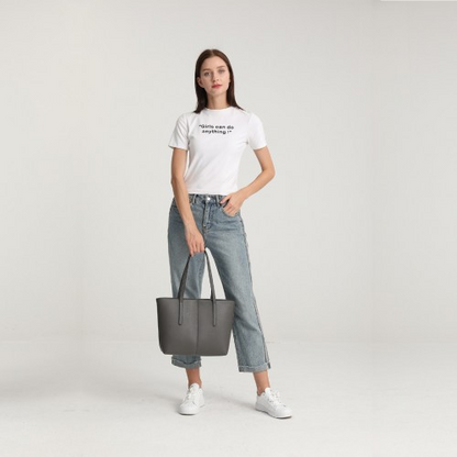 Miss Lulu Leather Look Simple Casual Tote Bag - Grey | Large-Capacity, Stylish & Versatile