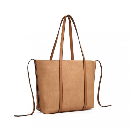 Miss Lulu Leather Look Two Way Tote Shoulder Bag - Khaki | LG1922