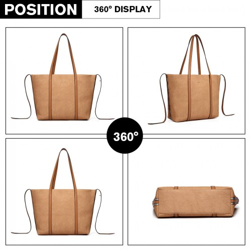 Miss Lulu Leather Look Two Way Tote Shoulder Bag - Khaki | LG1922