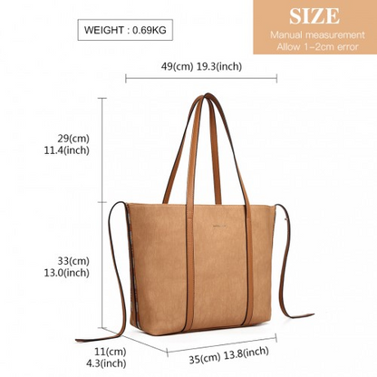 Miss Lulu Leather Look Two Way Tote Shoulder Bag - Khaki | LG1922