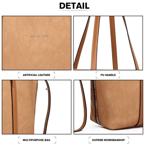 Miss Lulu Leather Look Two Way Tote Shoulder Bag - Khaki | LG1922
