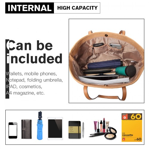 Miss Lulu Leather Look Two Way Tote Shoulder Bag - Khaki | LG1922