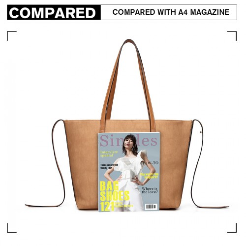 Miss Lulu Leather Look Two Way Tote Shoulder Bag - Khaki | LG1922