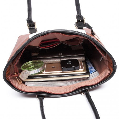 Miss Lulu Leather Look V-Shape Multicolour Tote Bag - Grey