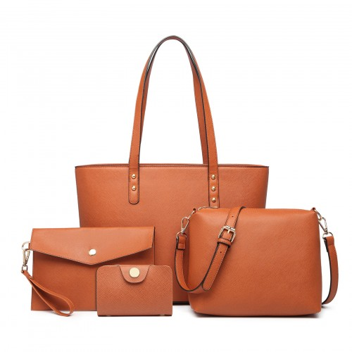 Miss Lulu 4 Piece Brown Handbag Set - Stylish and Versatile Bags for Every Occasion