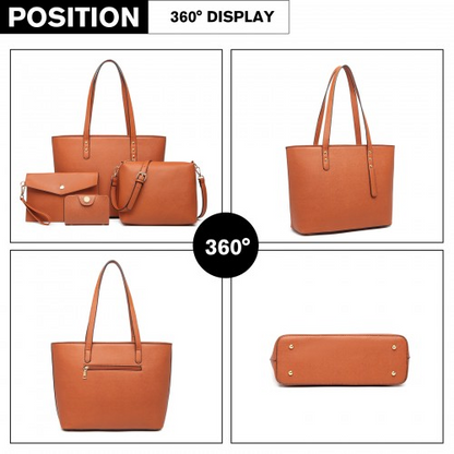 Miss Lulu 4 Piece Brown Handbag Set - Stylish and Versatile Bags for Every Occasion