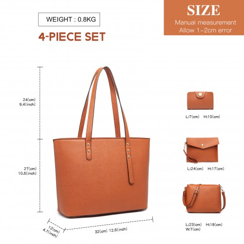 Miss Lulu 4 Piece Brown Handbag Set - Stylish and Versatile Bags for Every Occasion