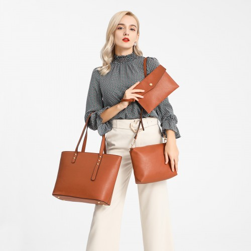 Miss Lulu 4 Piece Brown Handbag Set - Stylish and Versatile Bags for Every Occasion