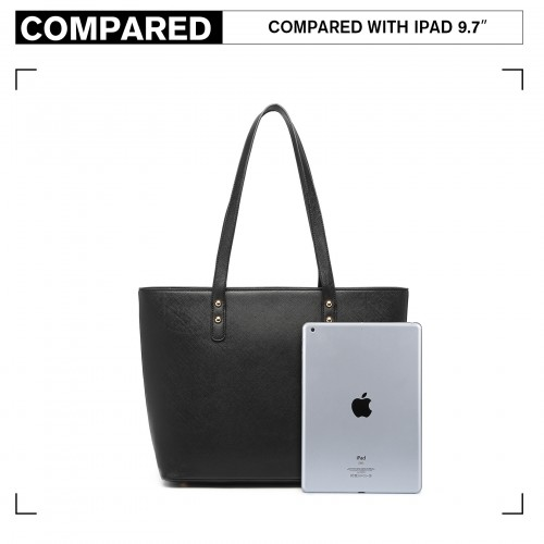 Miss Lulu 4 Piece Handbag Set, Black - Tote, Crossbody, Pouch & Purse | Stylish & Durable PU Leather