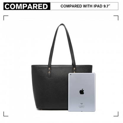 Miss Lulu 4 Piece Handbag Set, Black - Tote, Crossbody, Pouch & Purse | Stylish & Durable PU Leather