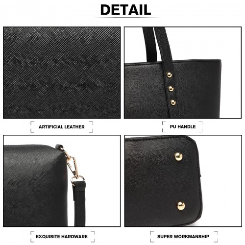 Miss Lulu 4 Piece Handbag Set, Black - Tote, Crossbody, Pouch & Purse | Stylish & Durable PU Leather