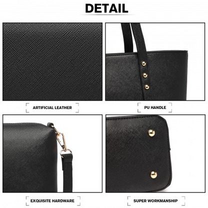 Miss Lulu 4 Piece Handbag Set, Black - Tote, Crossbody, Pouch & Purse | Stylish & Durable PU Leather