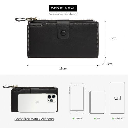 Miss Lulu RFID-Blocking Sleek Clutch Purse - Black | Stylish & Secure Women's Wallet