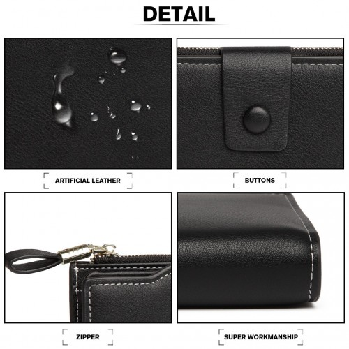 Miss Lulu RFID-Blocking Sleek Clutch Purse - Black | Stylish & Secure Women's Wallet