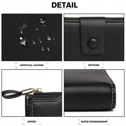 Miss Lulu RFID-Blocking Sleek Clutch Purse - Black | Stylish & Secure Women's Wallet