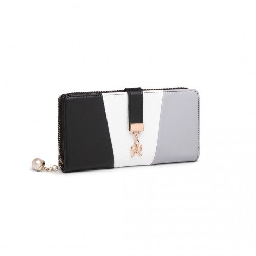 Miss Lulu Tri Colour Women's Leather Look Purse - Black | Stylish & Spacious Wallet with Multiple Card Slots