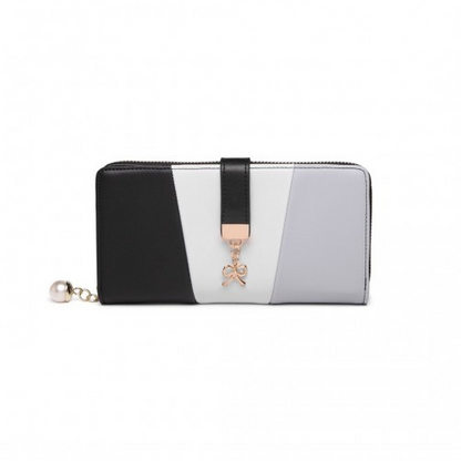 Miss Lulu Tri Colour Women's Leather Look Purse - Black | Stylish & Spacious Wallet with Multiple Card Slots
