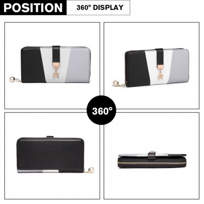 Miss Lulu Tri Colour Women's Leather Look Purse - Black | Stylish & Spacious Wallet with Multiple Card Slots