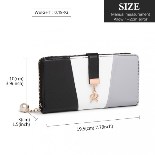 Miss Lulu Tri Colour Women's Leather Look Purse - Black | Stylish & Spacious Wallet with Multiple Card Slots