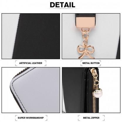 Miss Lulu Tri Colour Women's Leather Look Purse - Black | Stylish & Spacious Wallet with Multiple Card Slots