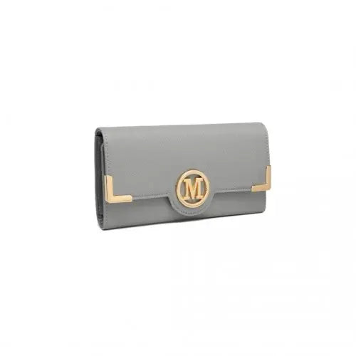 Miss Lulu Leather Look Classic Long Purse - Grey