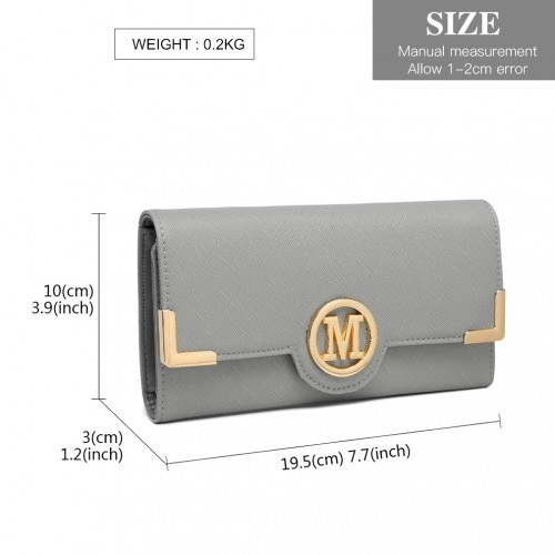 Miss Lulu Leather Look Classic Long Purse - Grey