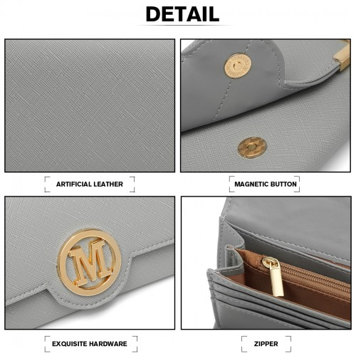 Miss Lulu Leather Look Classic Long Purse - Grey