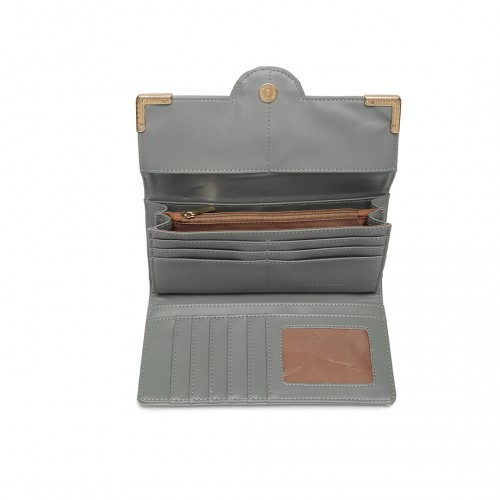 Miss Lulu Leather Look Classic Long Purse - Grey