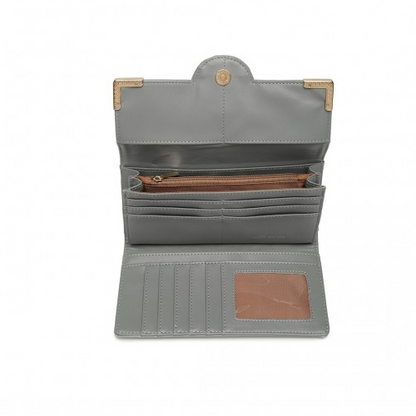 Miss Lulu Leather Look Classic Long Purse - Grey