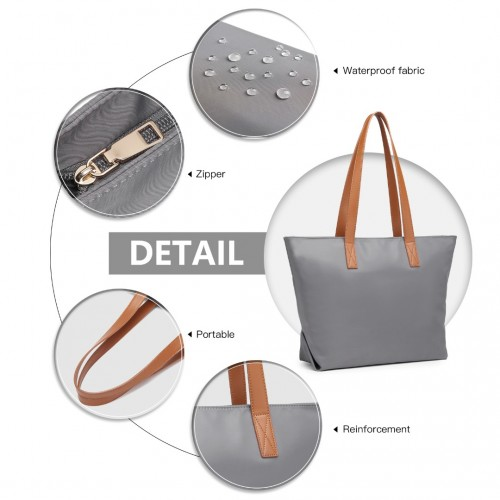 Miss Lulu Casual Waterproof Shopping Tote Bag - Grey | Stylish & Functional Handbag