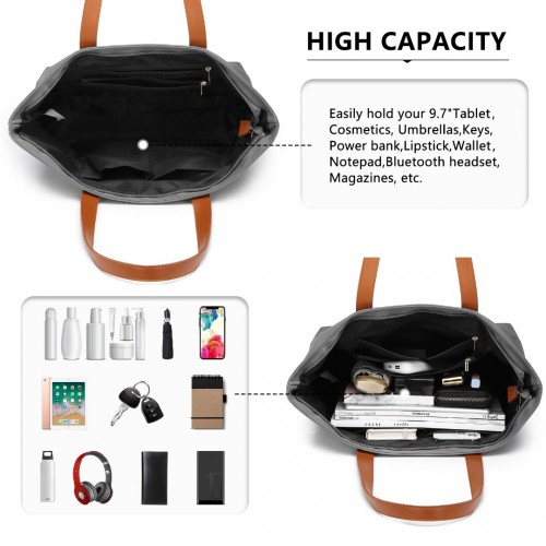 Miss Lulu Casual Waterproof Shopping Tote Bag - Grey | Stylish & Functional Handbag